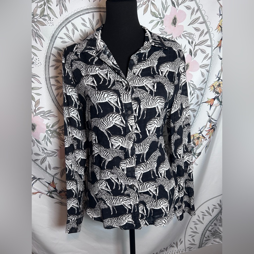 Jane + Delancey Zebra Print Button Down Blouse M